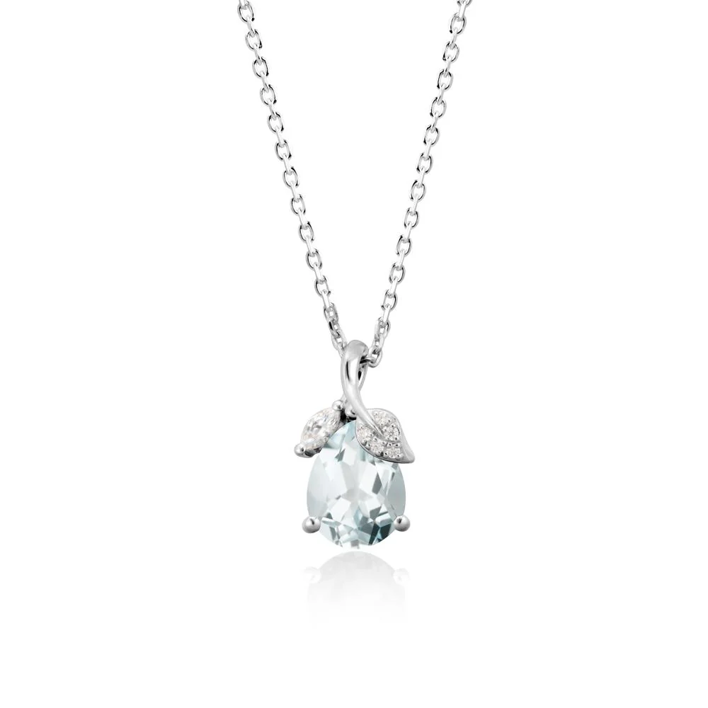Pear Shaped Aquamarine Leaf Pendant Necklace - Image 2
