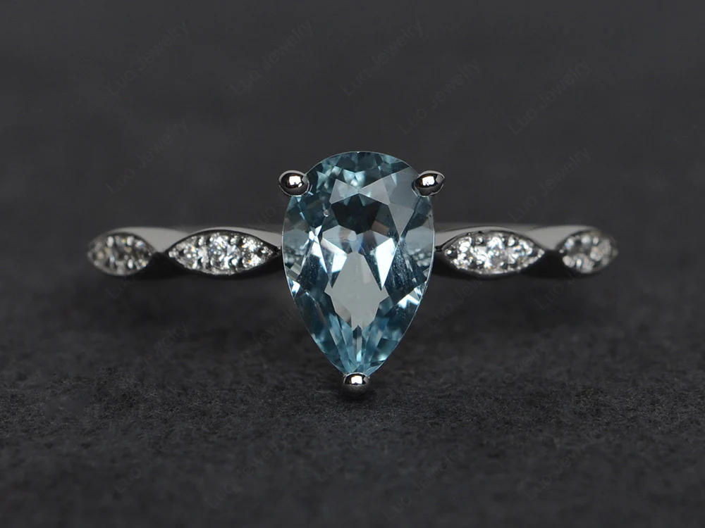 Aquamarine Pear Shaped Engagement Ring