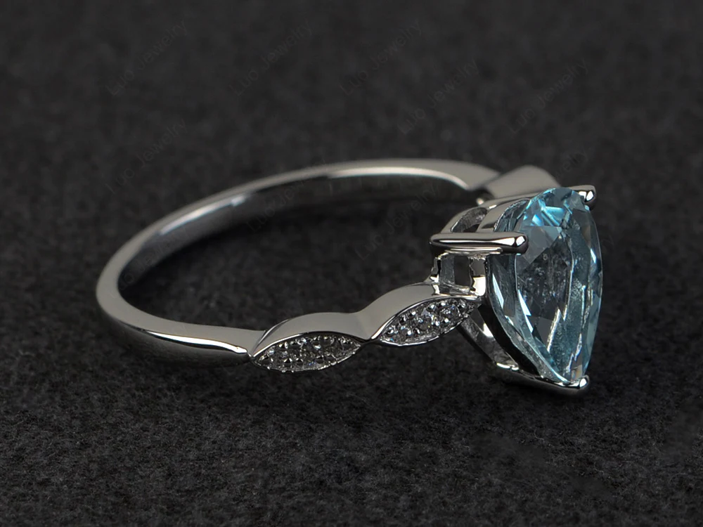 Aquamarine Pear Shaped Engagement Ring - Image 2
