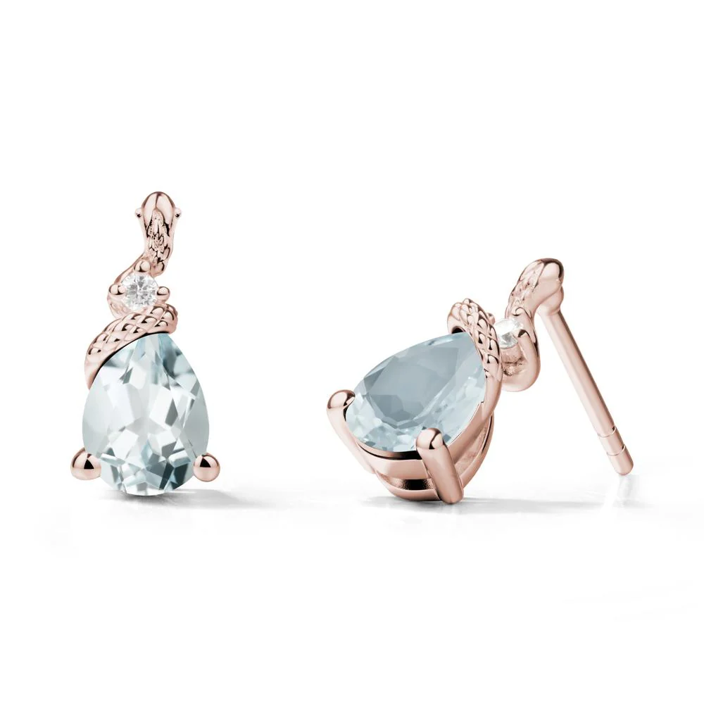 Pear Shaped Aquamarine Stud Snake Earrings