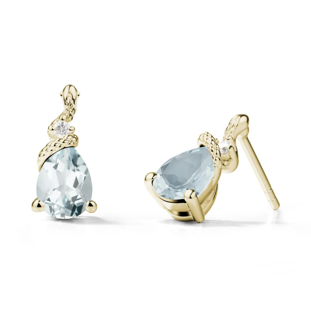 Pear Shaped Aquamarine Stud Snake Earrings - Image 3