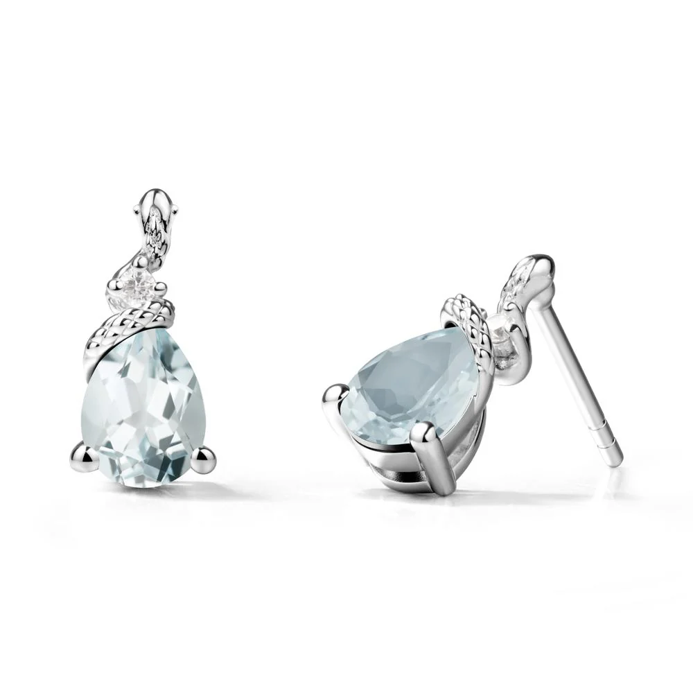 Pear Shaped Aquamarine Stud Snake Earrings - Image 5