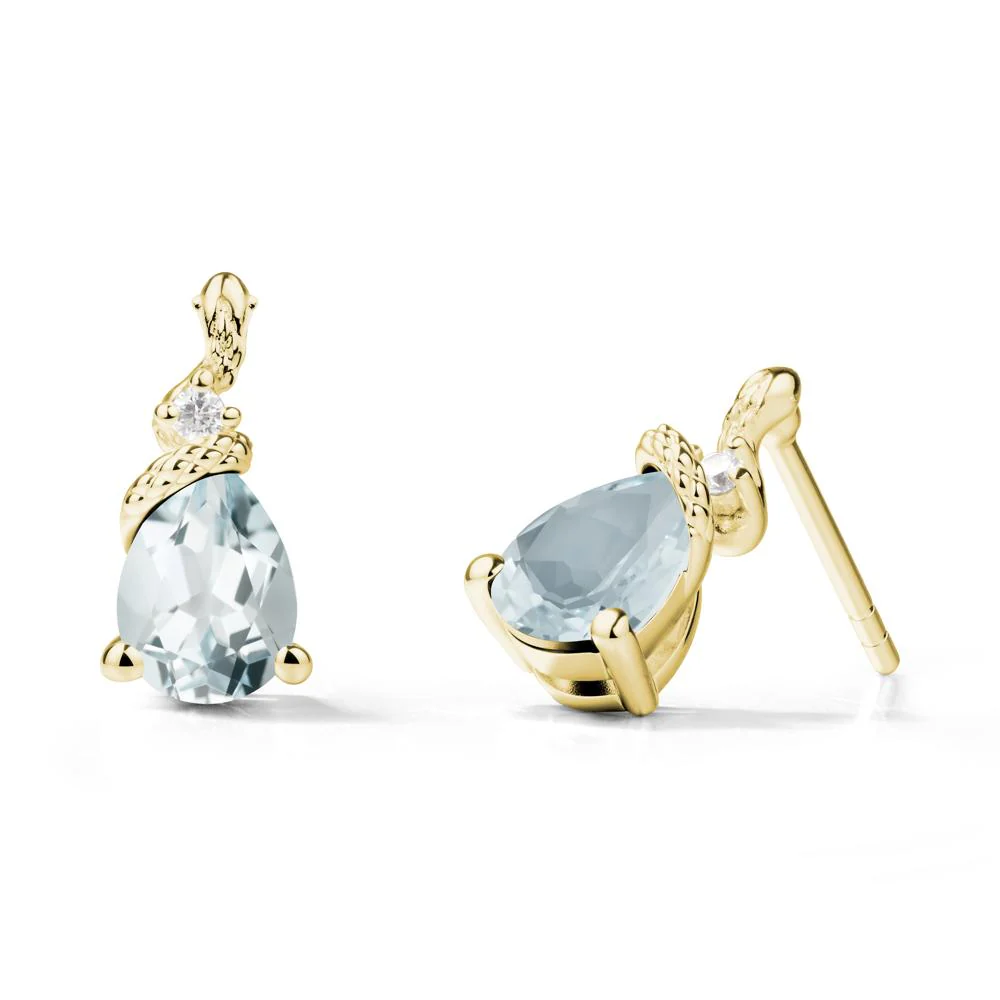 Pear Shaped Aquamarine Stud Snake Earrings - Image 6
