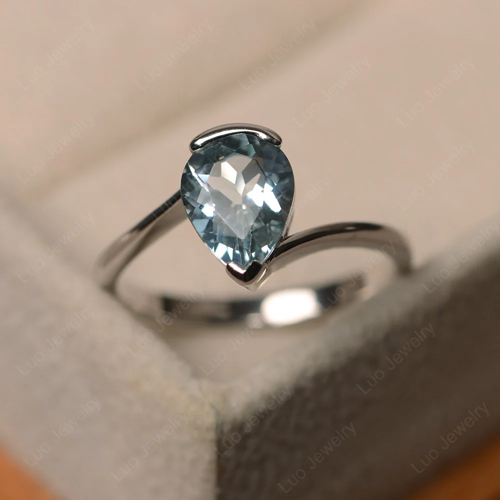 Aquamarine Pear Bypass Ring