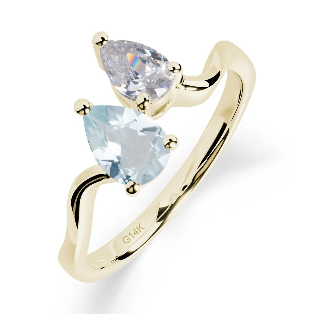 Pear Shaped Aquamarine Toi Et Moi Ring - Image 2