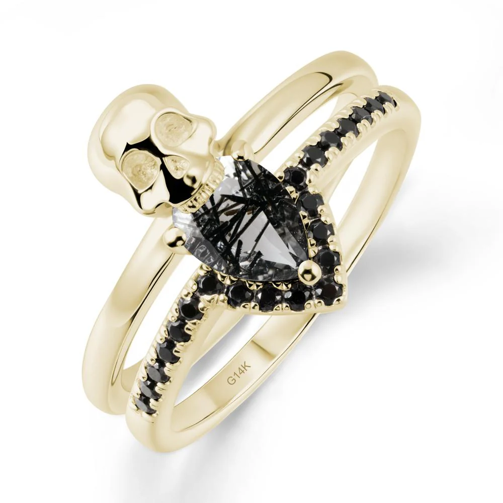 Pear Shaped Black Rutilated Quartz and Black Spinel Halloween Ring - Image 4