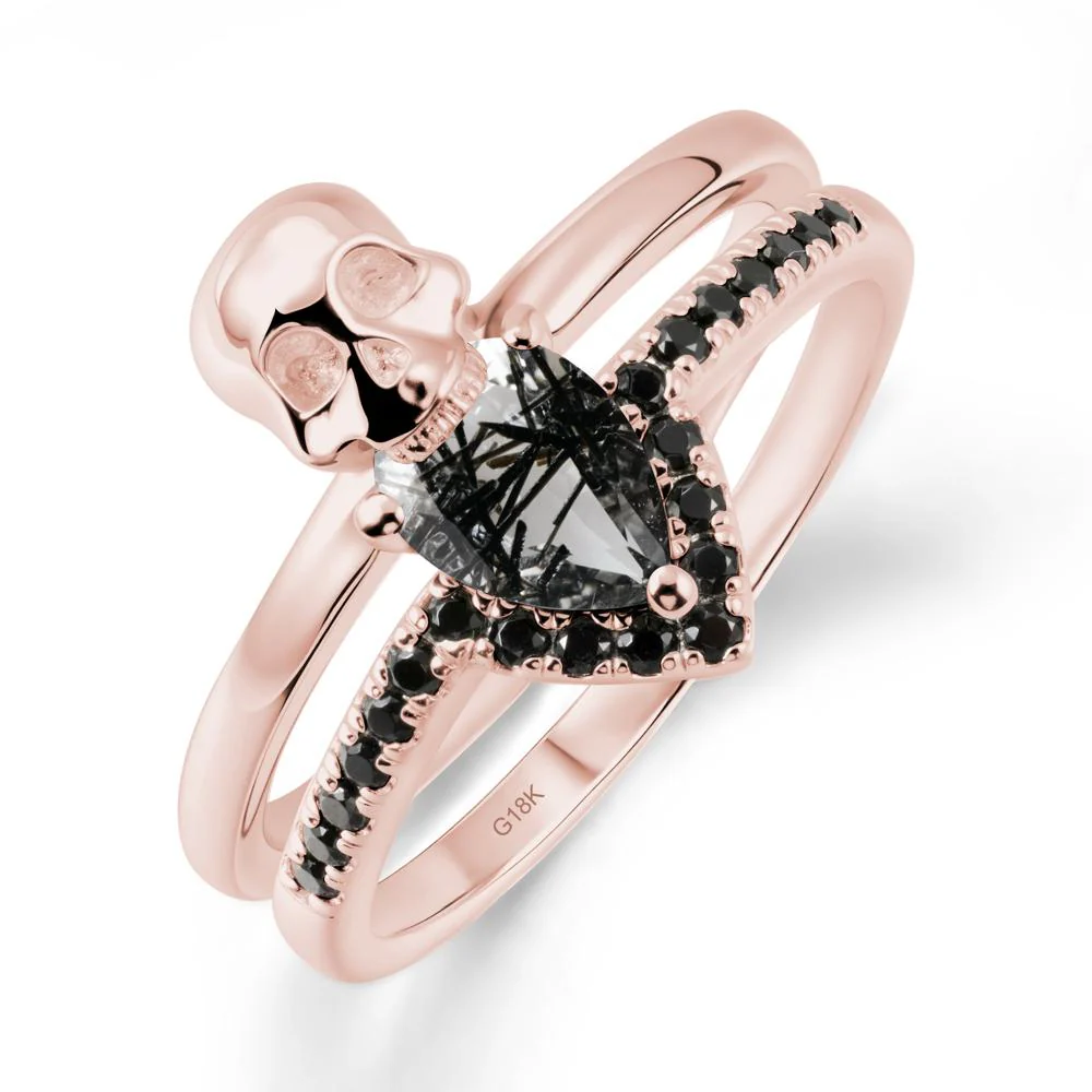 Pear Shaped Black Rutilated Quartz and Black Spinel Halloween Ring - Image 5