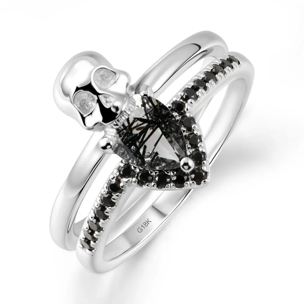 Pear Shaped Black Rutilated Quartz and Black Spinel Halloween Ring - Image 6