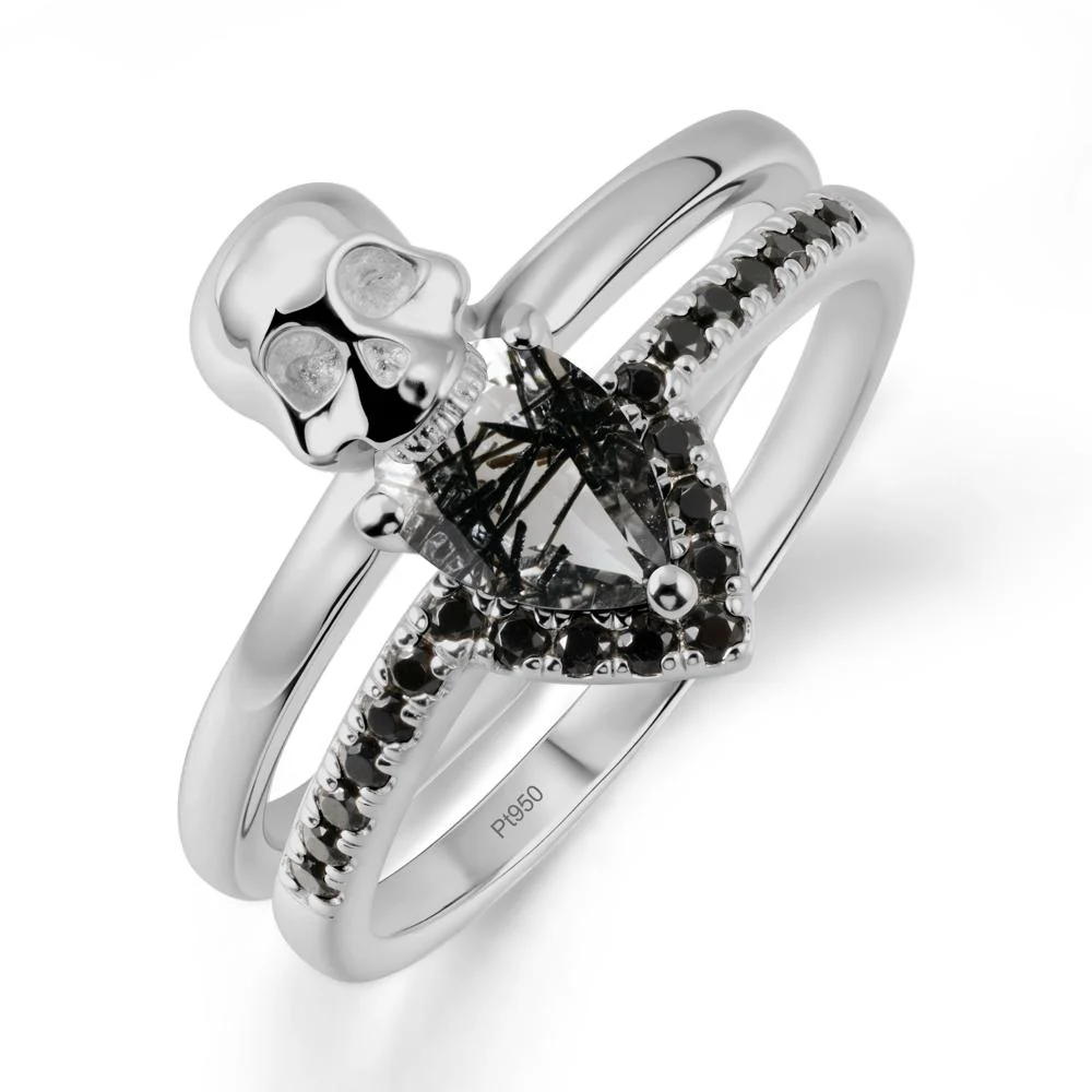 Pear Shaped Black Rutilated Quartz and Black Spinel Halloween Ring - Image 9