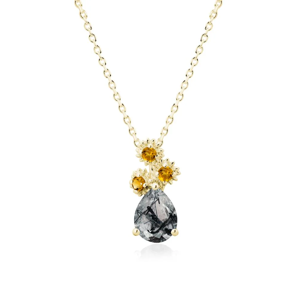 Pear Shaped Black Rutilated Quartz and Citrine Sunflower Necklace - Image 7