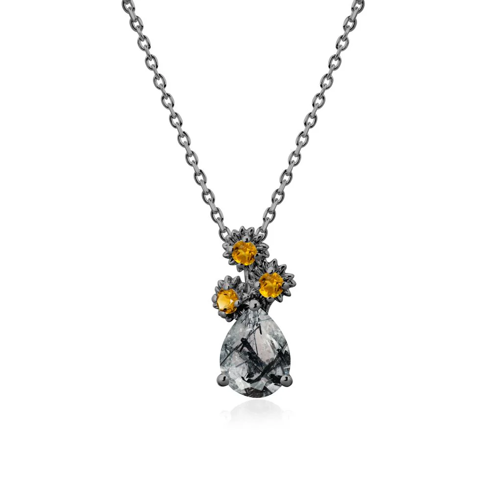 Pear Shaped Black Rutilated Quartz and Citrine Sunflower Necklace - Image 8