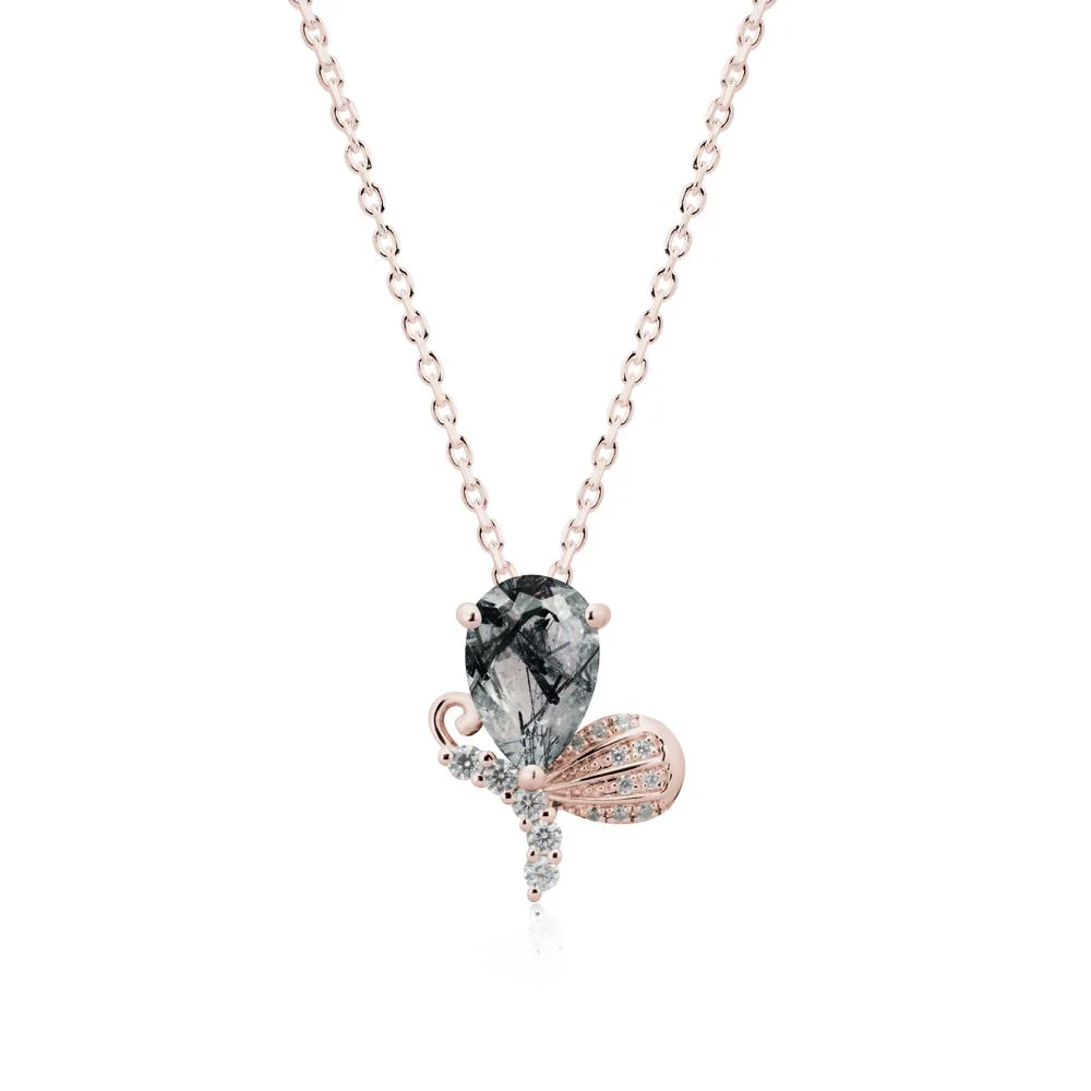 Pear Shaped Black Rutilated Quartz Butterfly Necklace - Image 2