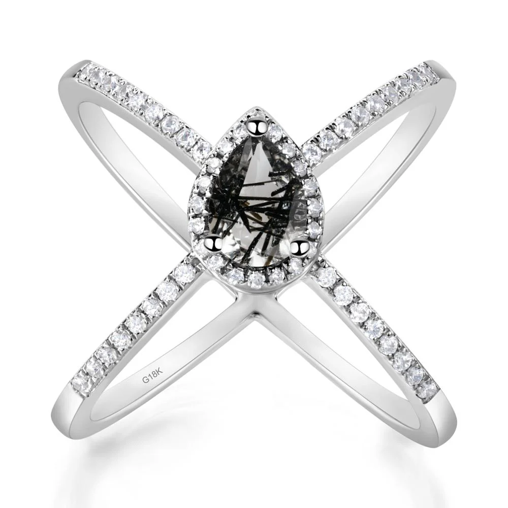 Pear Shaped Black Rutilated Quartz Criss Cross Ring - Image 5