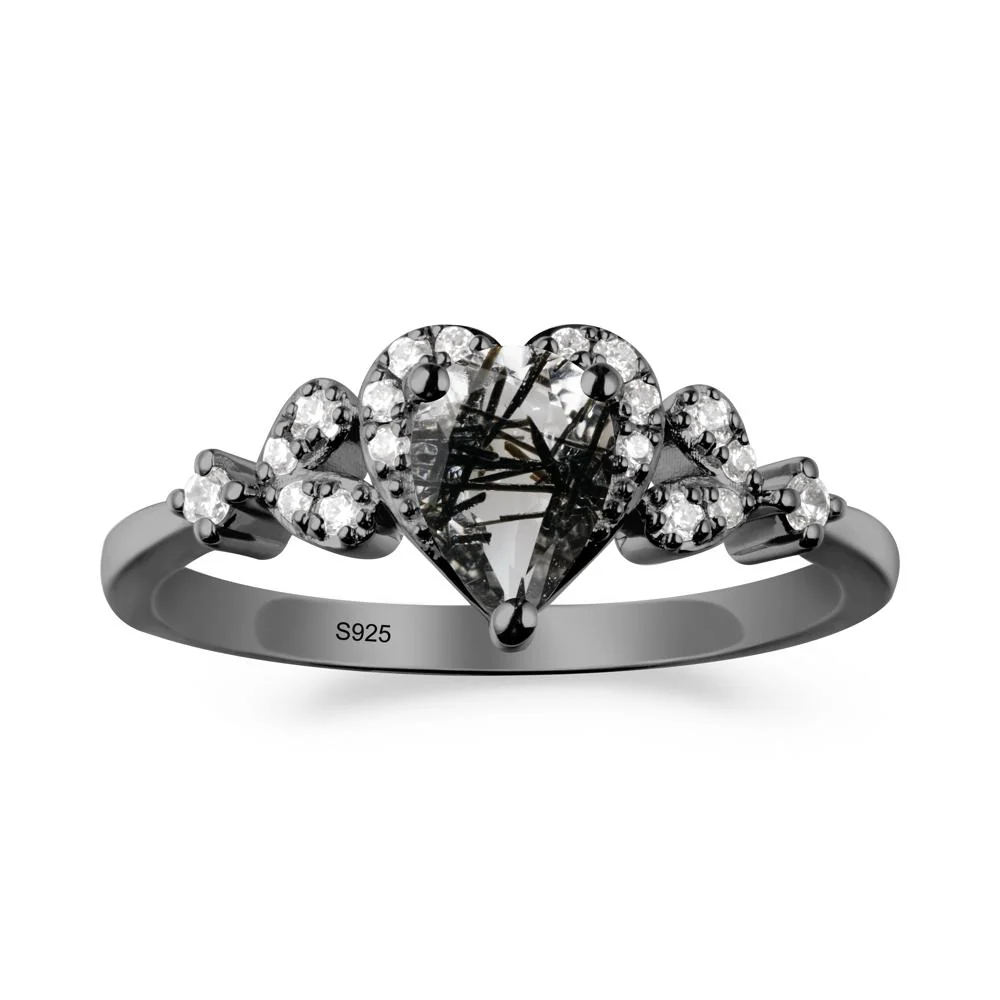 Pear Shaped Black Rutilated Quartz Heart Ring - Image 5