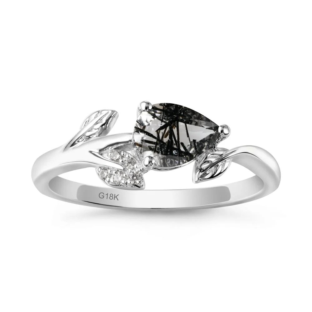 Pear Shaped Black Rutilated Quartz Leaf Ring - Image 6