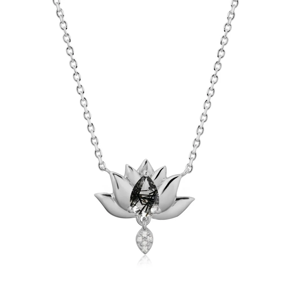 Pear Shaped Black Rutilated Quartz Lotus Flower Pendant - Image 8