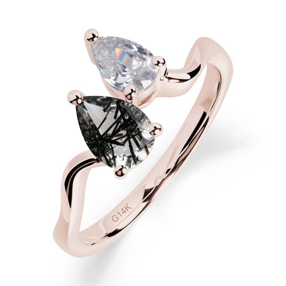 Pear Shaped Black Rutilated Quartz Toi Et Moi Ring - Image 2