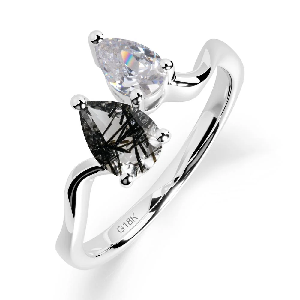 Pear Shaped Black Rutilated Quartz Toi Et Moi Ring - Image 3