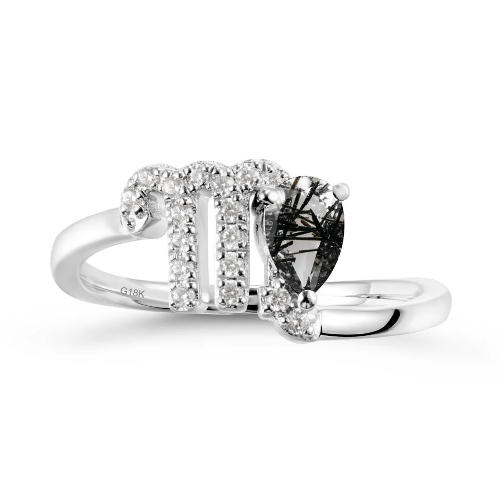 Pear Shaped Black Rutilated Quartz Virgo Zodiac Bypass Ring - Image 5