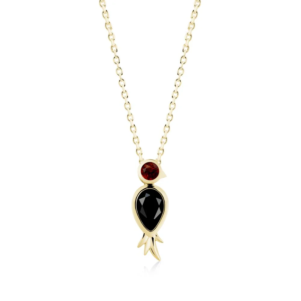 Pear Shaped Black Spinel and Garnet Bird Pendant Neckalce - Image 8
