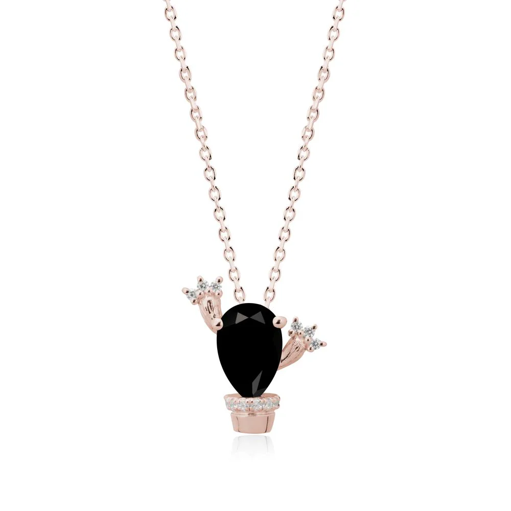 Pear Shaped Black Spinel Cactus Pendant - Image 2