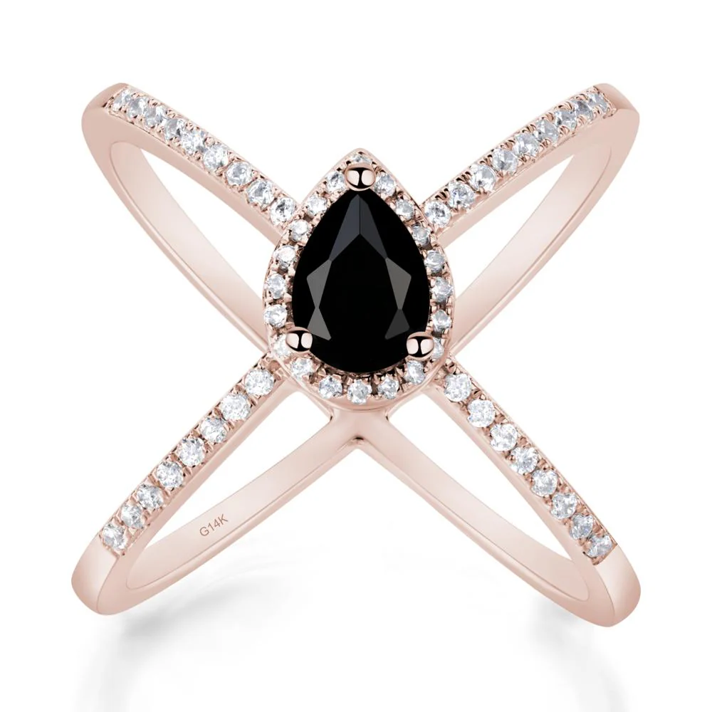 Pear Shaped Black Spinel Criss Cross Ring - Image 5