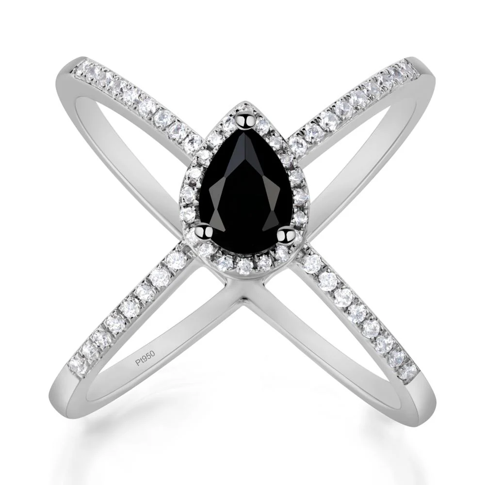 Pear Shaped Black Spinel Criss Cross Ring - Image 6