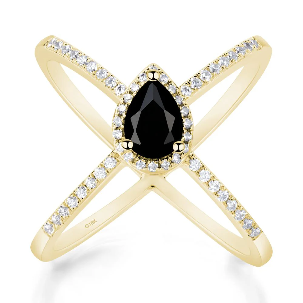 Pear Shaped Black Spinel Criss Cross Ring - Image 8