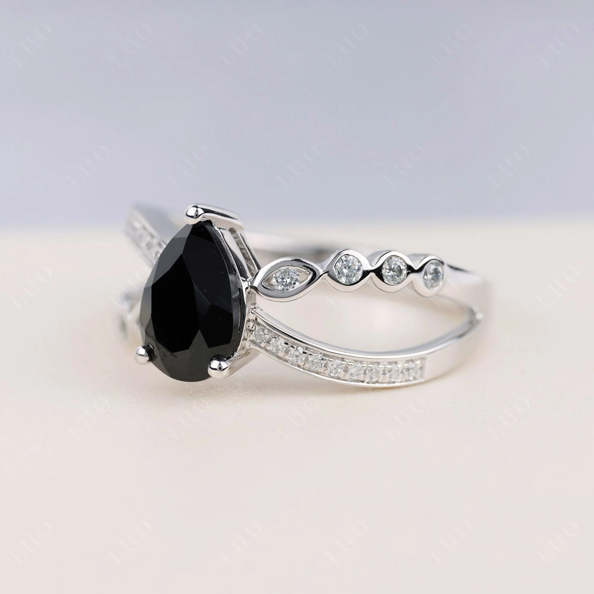 Pear Shaped Black Spinel Crossover Ring - Image 2