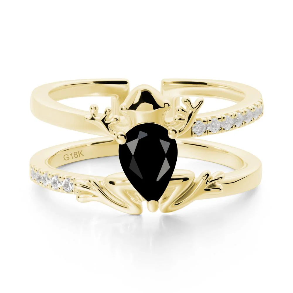 Pear Shaped Black Spinel Frog Open Ring - Image 6
