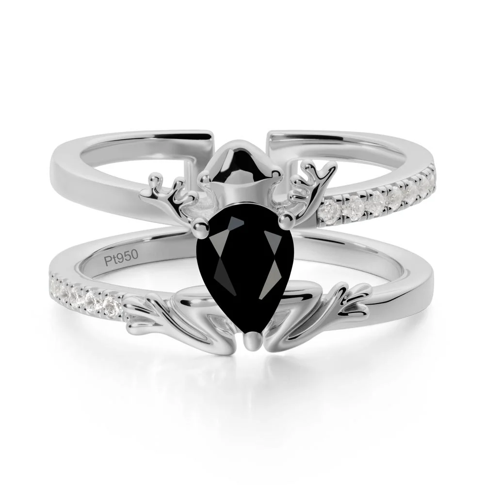 Pear Shaped Black Spinel Frog Open Ring - Image 8