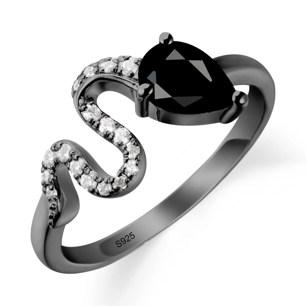 Pear Shaped Black Spinel Snake Ring - Image 8