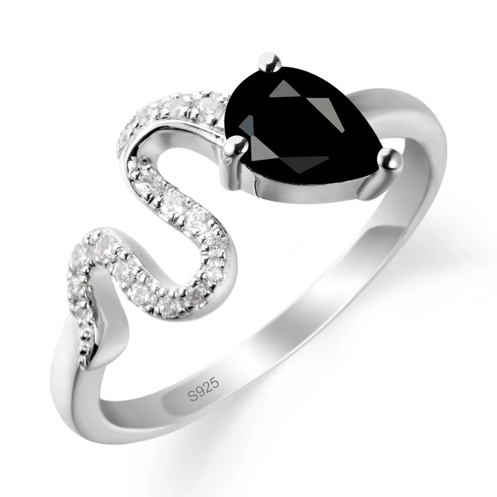 Pear Shaped Black Spinel Snake Ring - Image 9