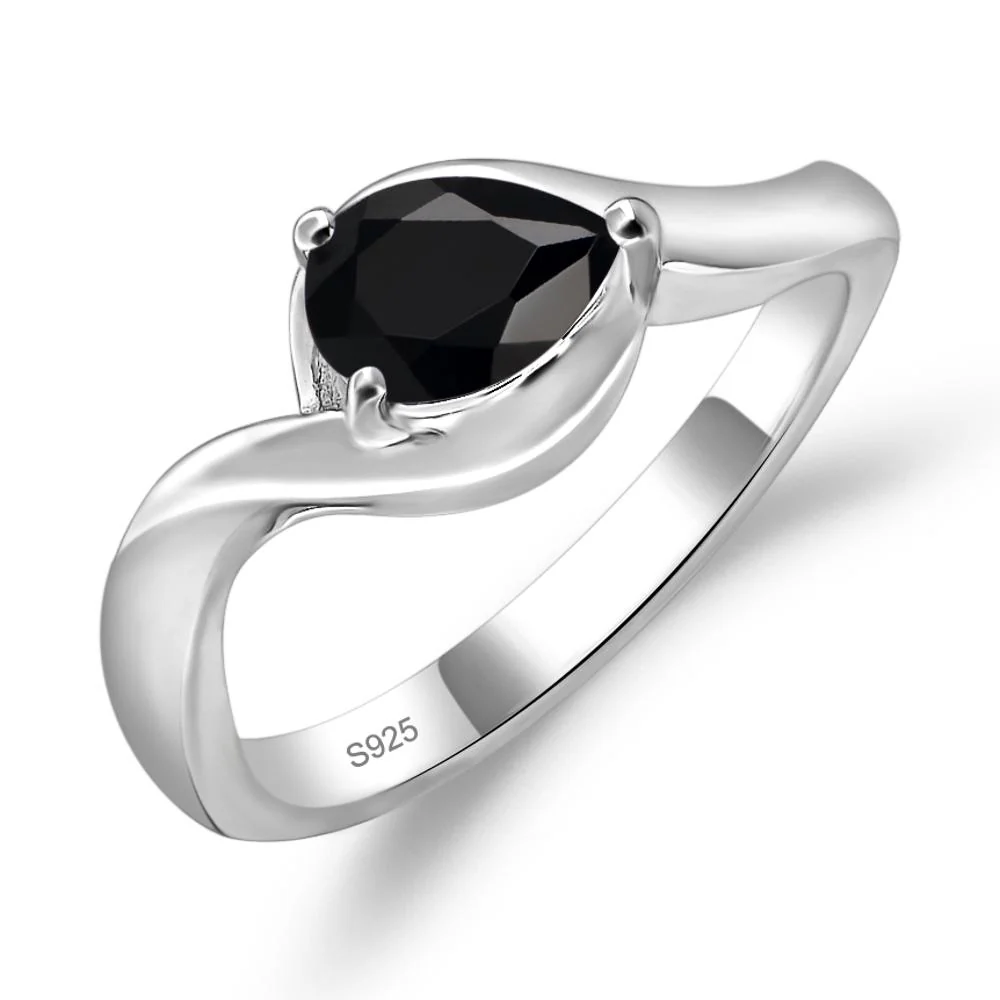 Pear Shaped Black Spinel East West Solitaire Ring