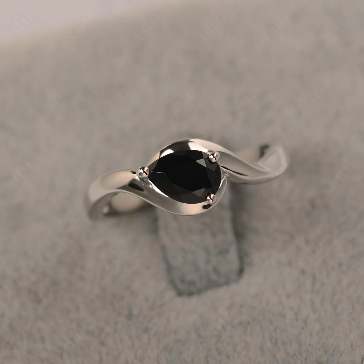 Pear Shaped Black Spinel East West Solitaire Ring - Image 10