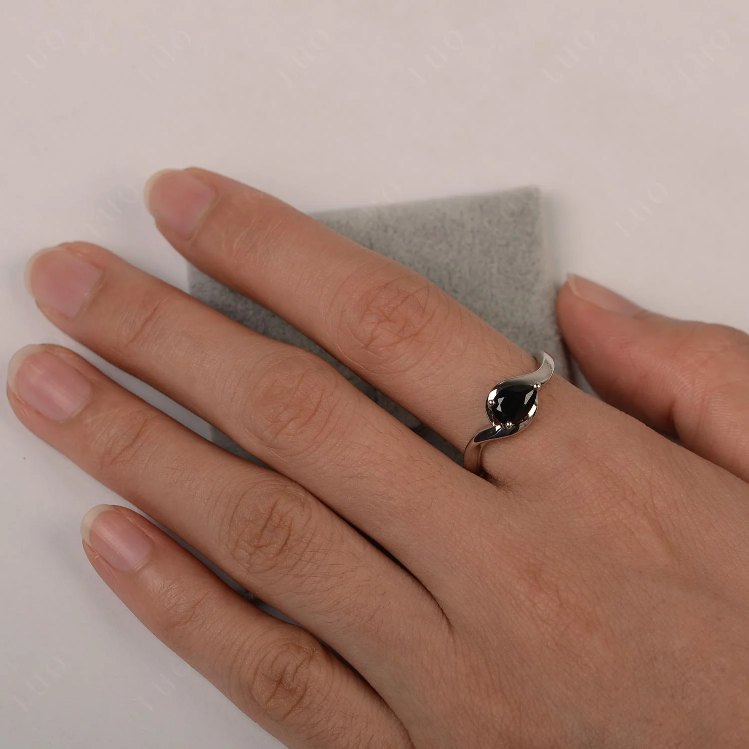 Pear Shaped Black Spinel East West Solitaire Ring - Image 12