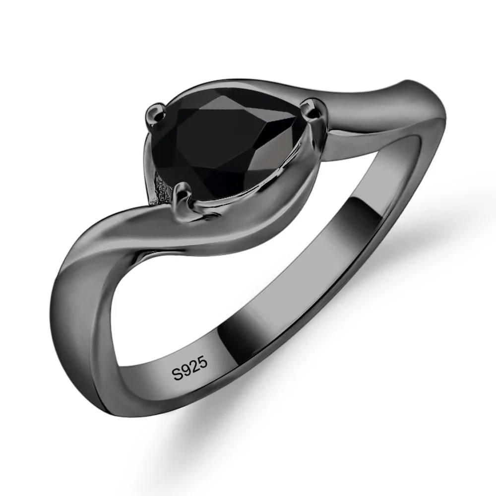 Pear Shaped Black Spinel East West Solitaire Ring - Image 2