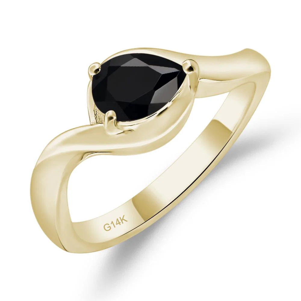 Pear Shaped Black Spinel East West Solitaire Ring - Image 4