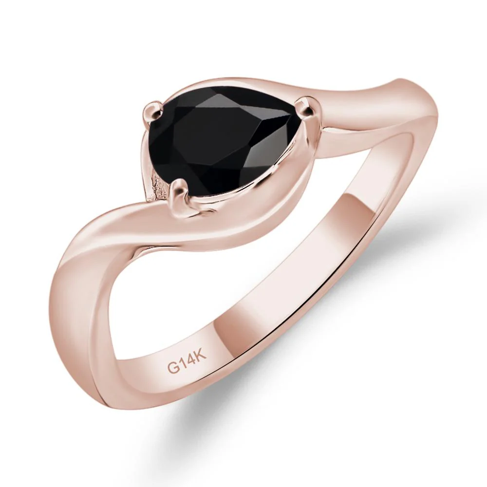 Pear Shaped Black Spinel East West Solitaire Ring - Image 5