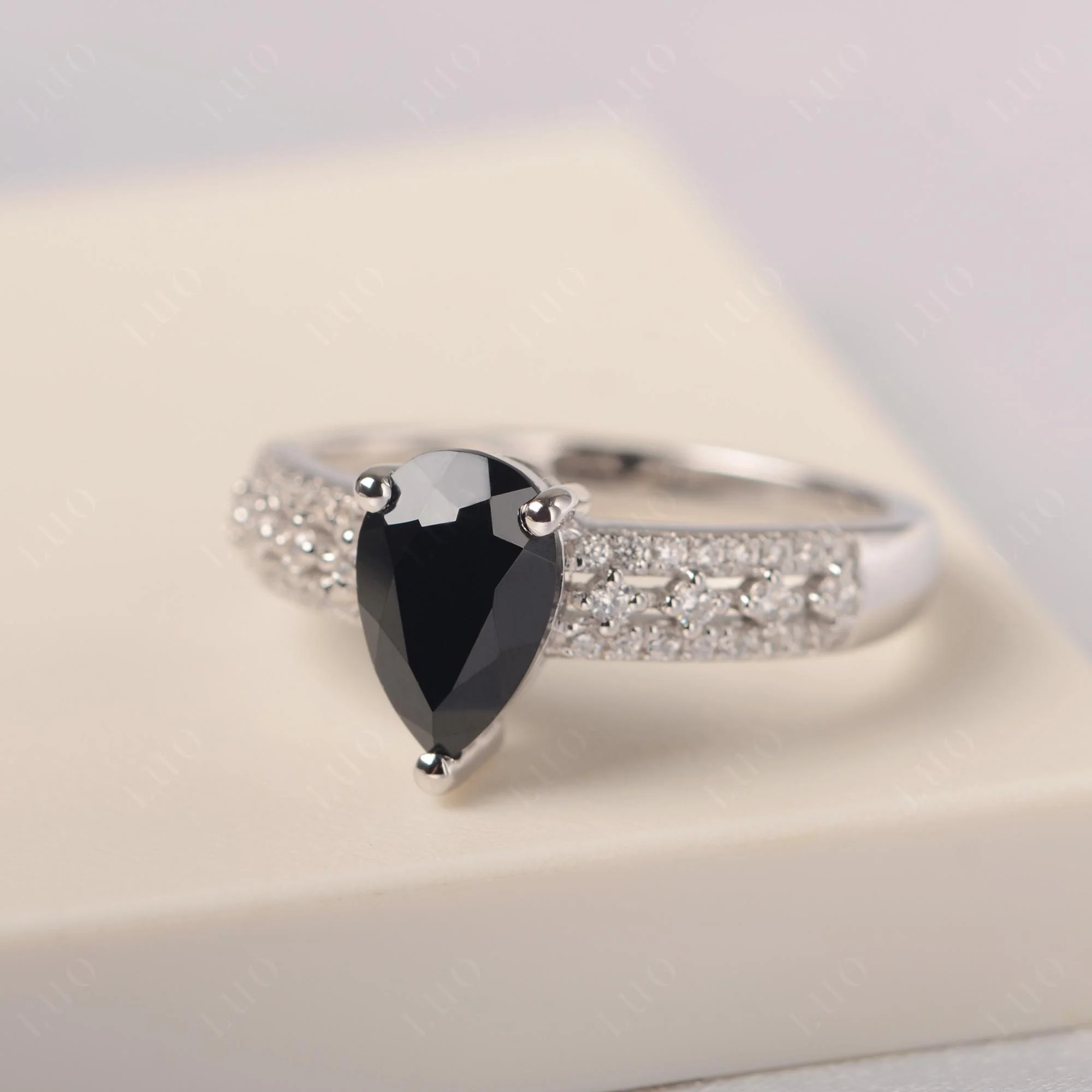 Black Spinel Pear Shaped Promise Ring - Image 2