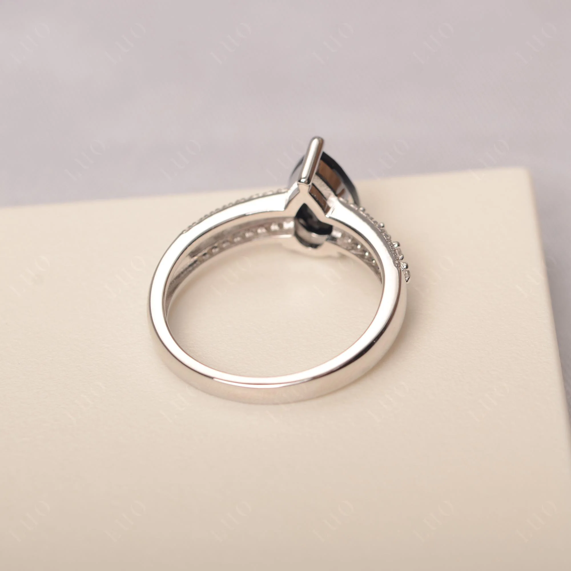 Black Spinel Pear Shaped Promise Ring - Image 3