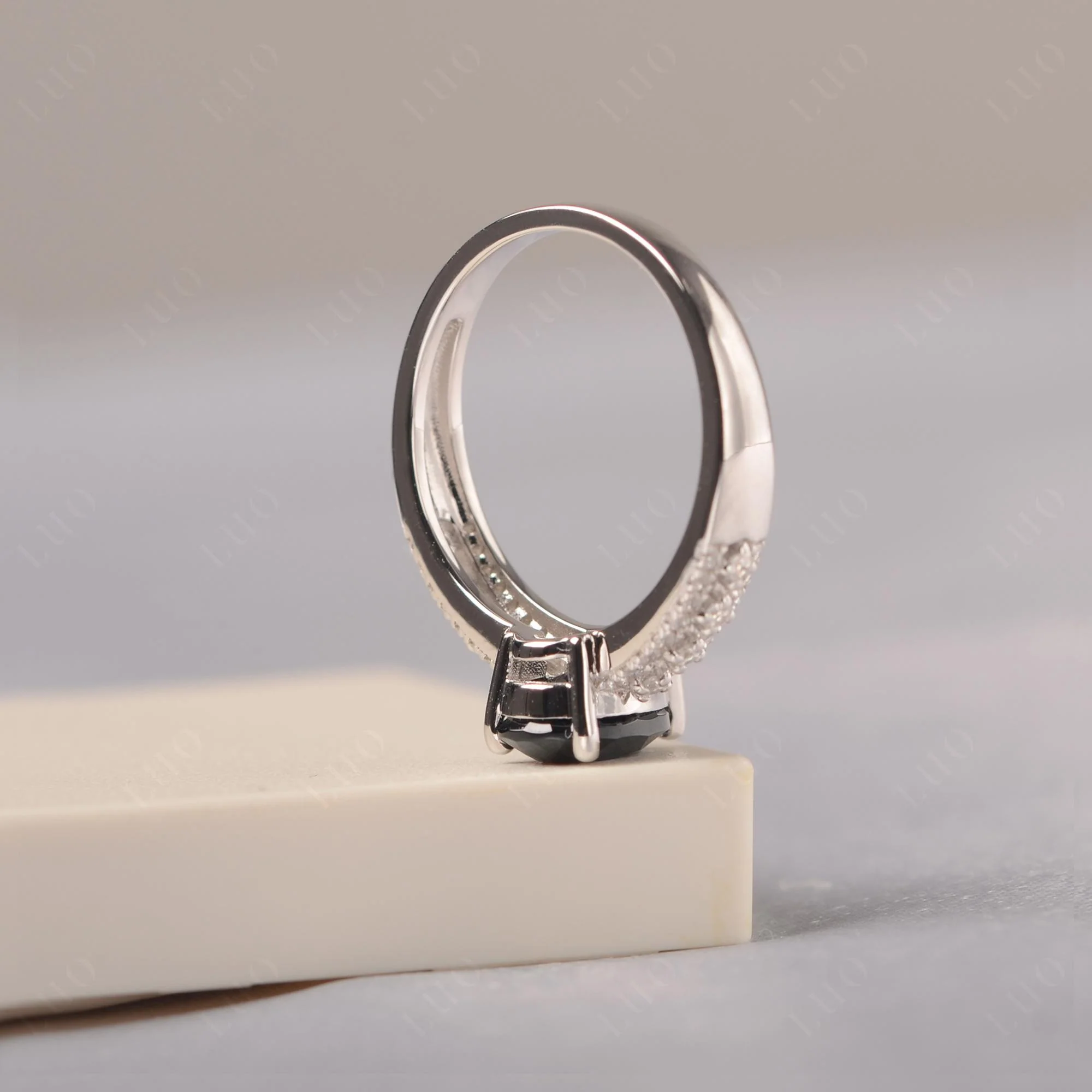 Black Spinel Pear Shaped Promise Ring - Image 4