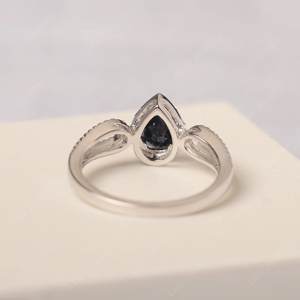 Pear Shaped Black Spinel Halo Engagement Ring - Image 3