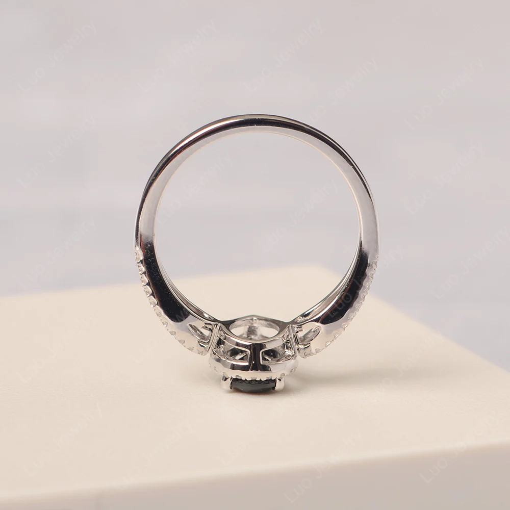 Pear Shaped Black Spinel Halo Engagement Ring - Image 4