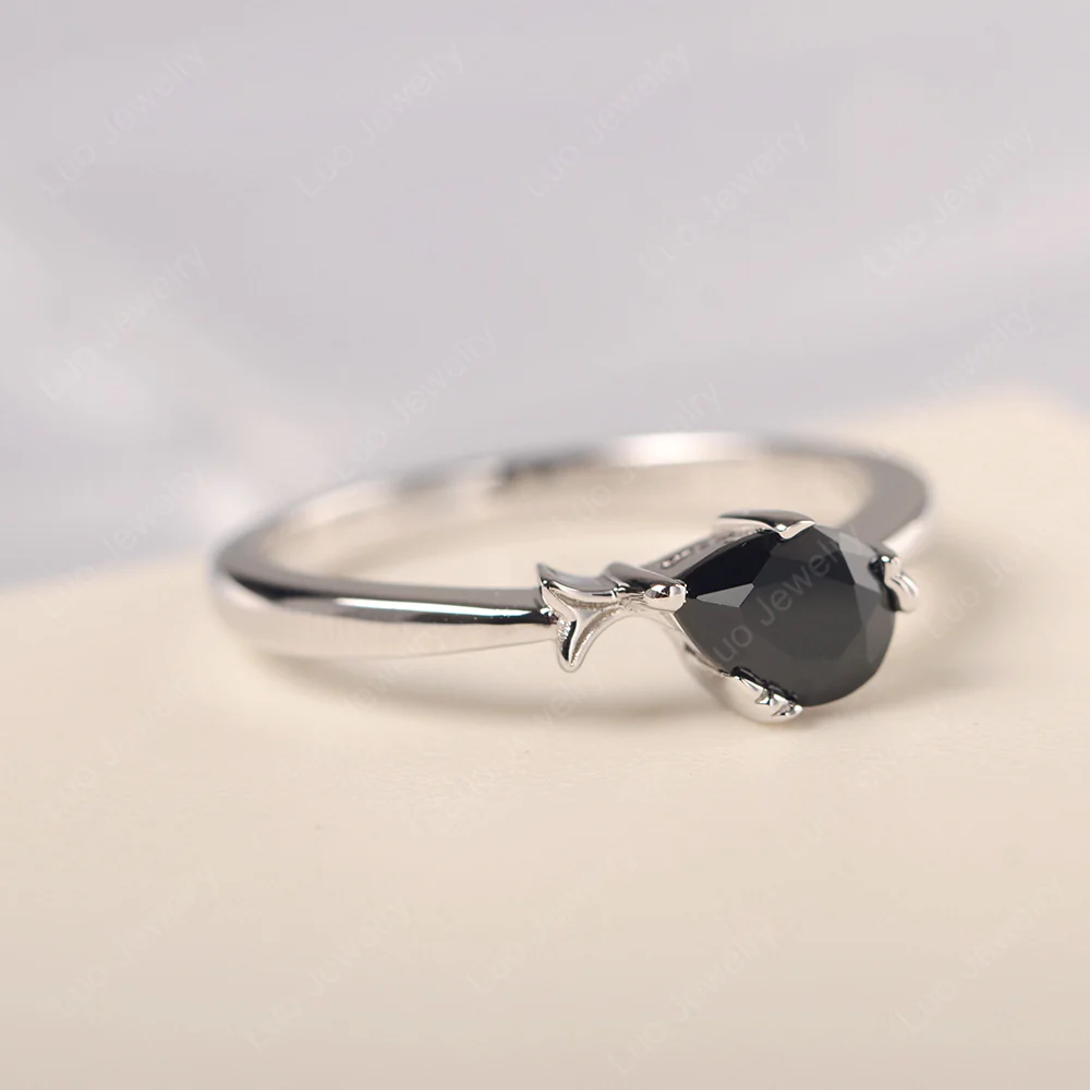Pear Shaped Black Spinel Fish Ring - Image 2
