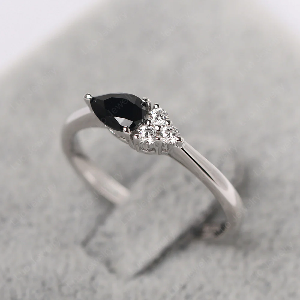 Petite Pear Shaped Black Spinel Ring - Image 2