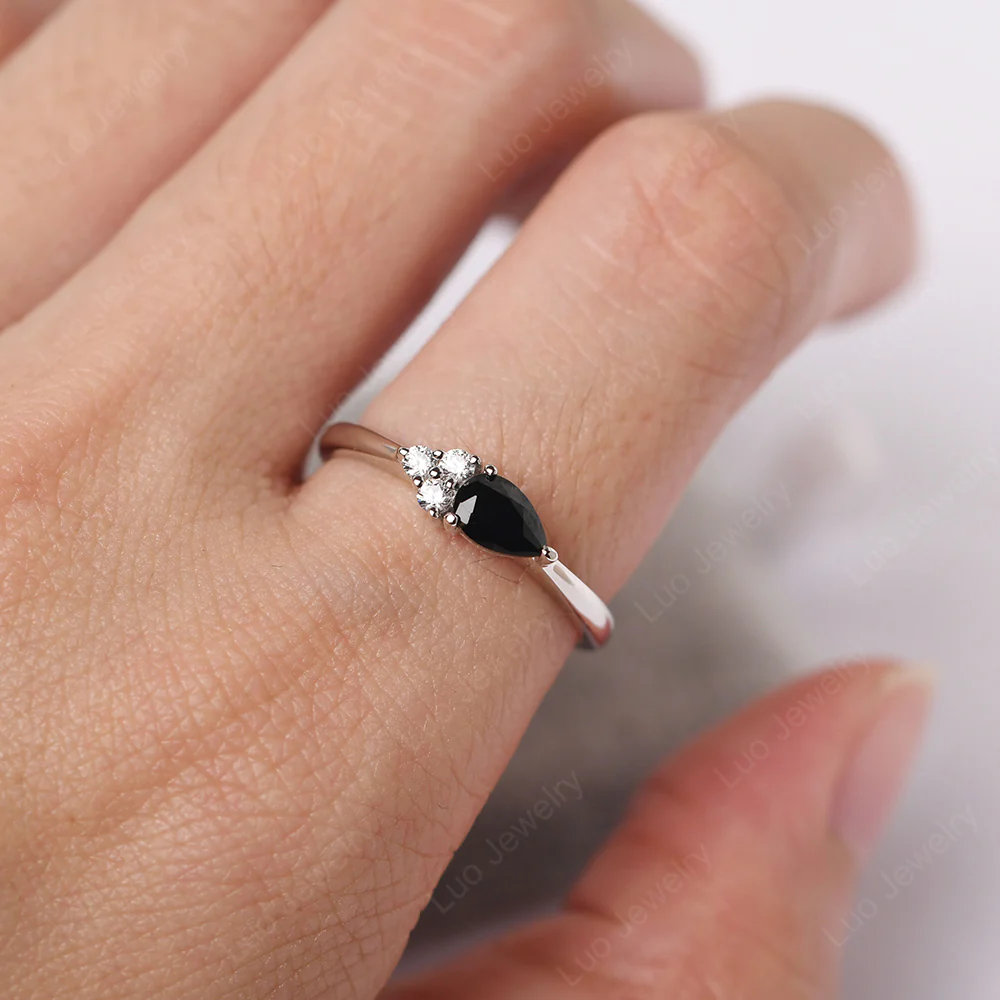 Petite Pear Shaped Black Spinel Ring - Image 5