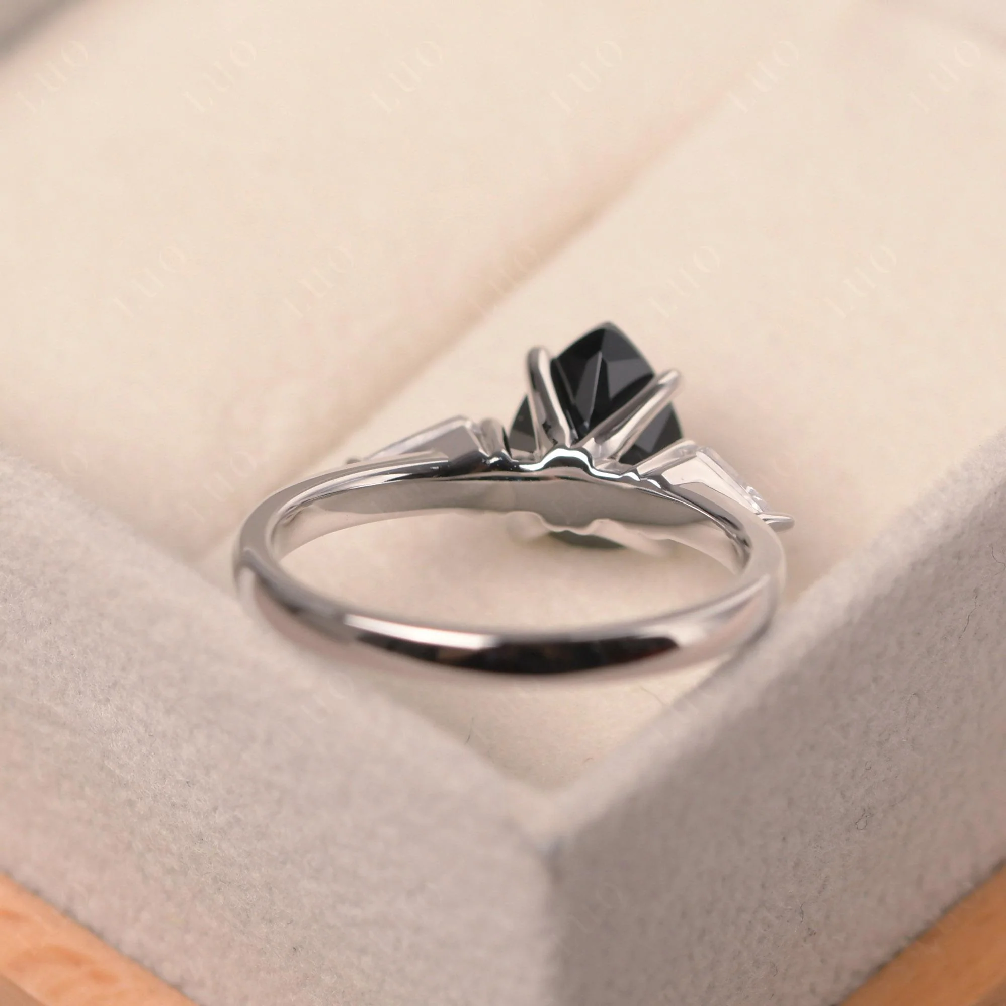 Pear Black Spinel Trilogy Engagement Ring - Image 3