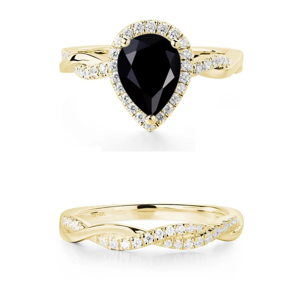 Black Spinel Twisted Halo Engagement Ring - Image 15