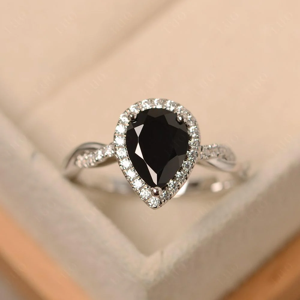 Black Spinel Twisted Halo Engagement Ring - Image 29